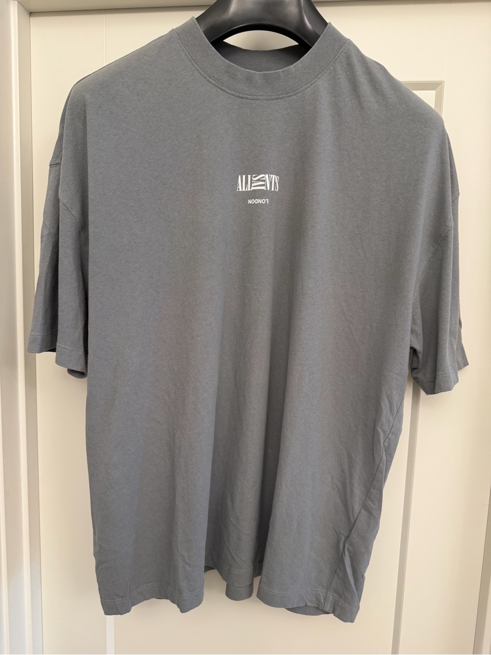 All Saints Men's Grey/Blue Logo T-Shirt